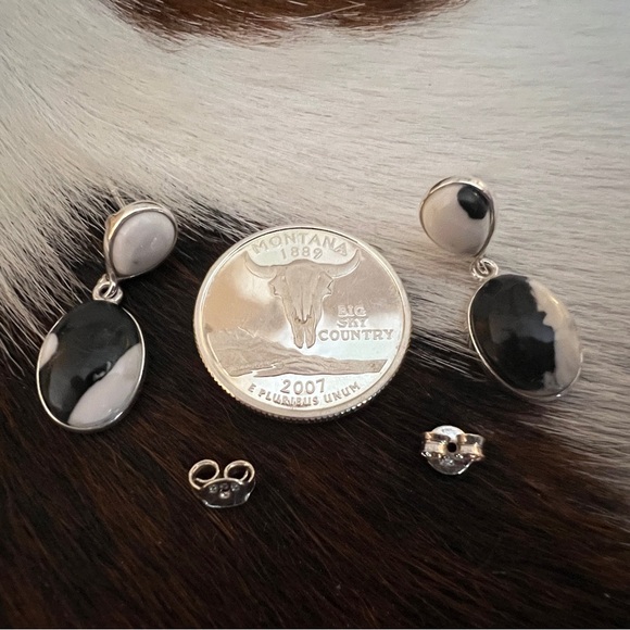 ❤️ White Buffalo 2 Stone Dangle 925 Bohemian Southwestern Earrings 1.13”L - Picture 5 of 13